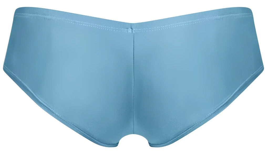 Justin simon xsj13 cheeky bulge boxer in metal green with light blue smooth textured seamless women’s briefs shown from the back