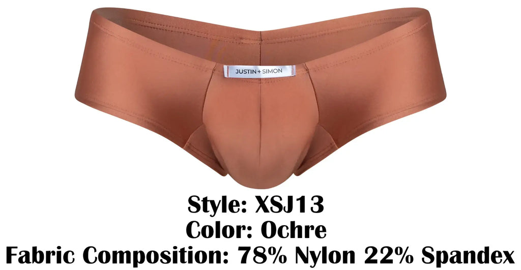 Justin simon ochre cheeky bulge boxer briefs made of 78 nylon and 22 spandex with form-fitting design