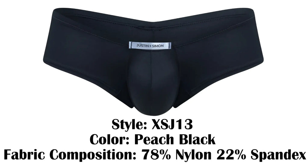 Black peach justin simon xsj13 cheeky bulge boxer with supportive contoured design made of 78 nylon 22 spandex