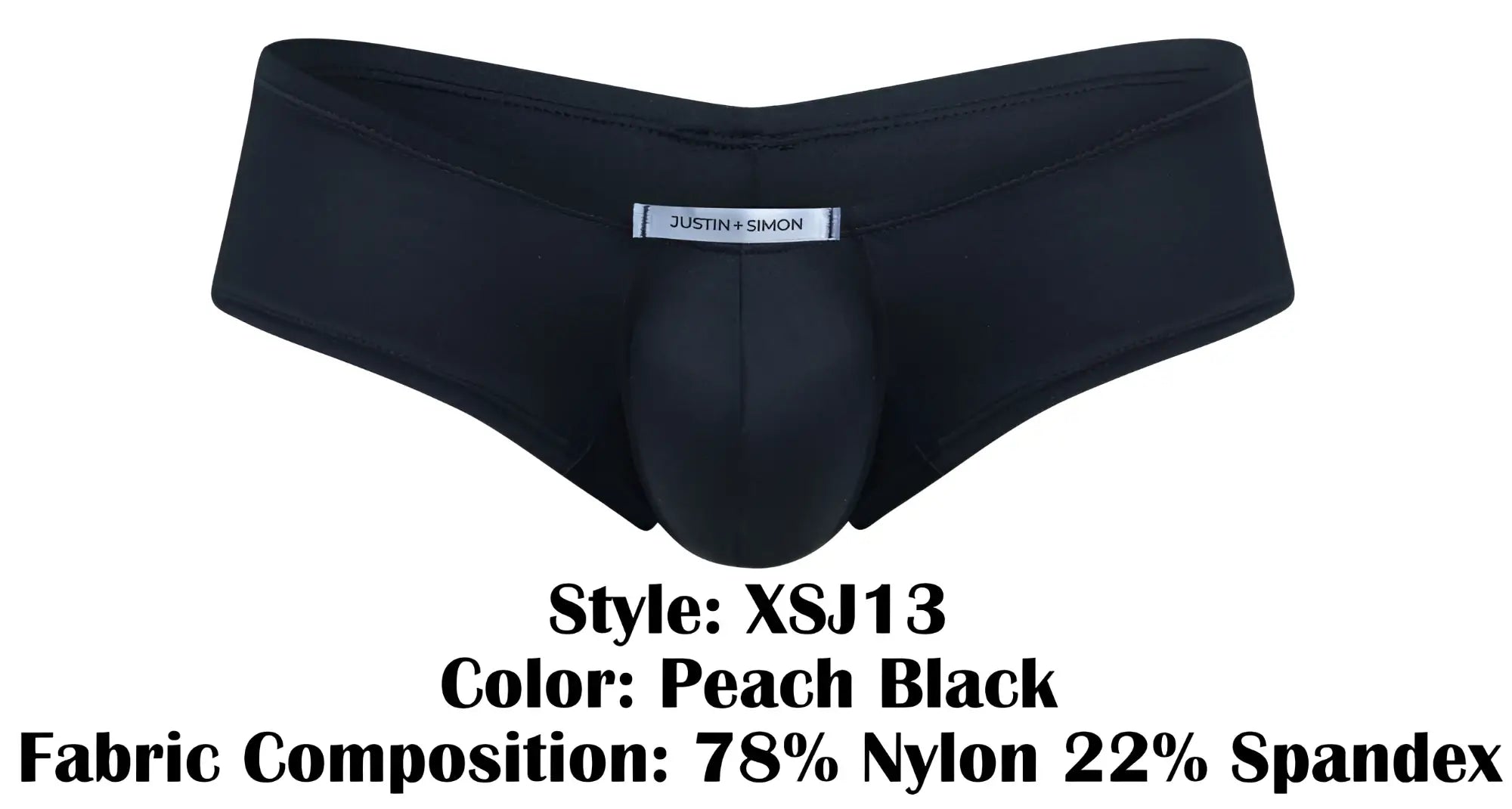 Black peach justin simon xsj13 cheeky bulge boxer with supportive contoured design made of 78 nylon 22 spandex