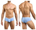 Light blue justin simon xsj13 cheeky bulge boxer briefs with smooth form fitting design and small waistband logo