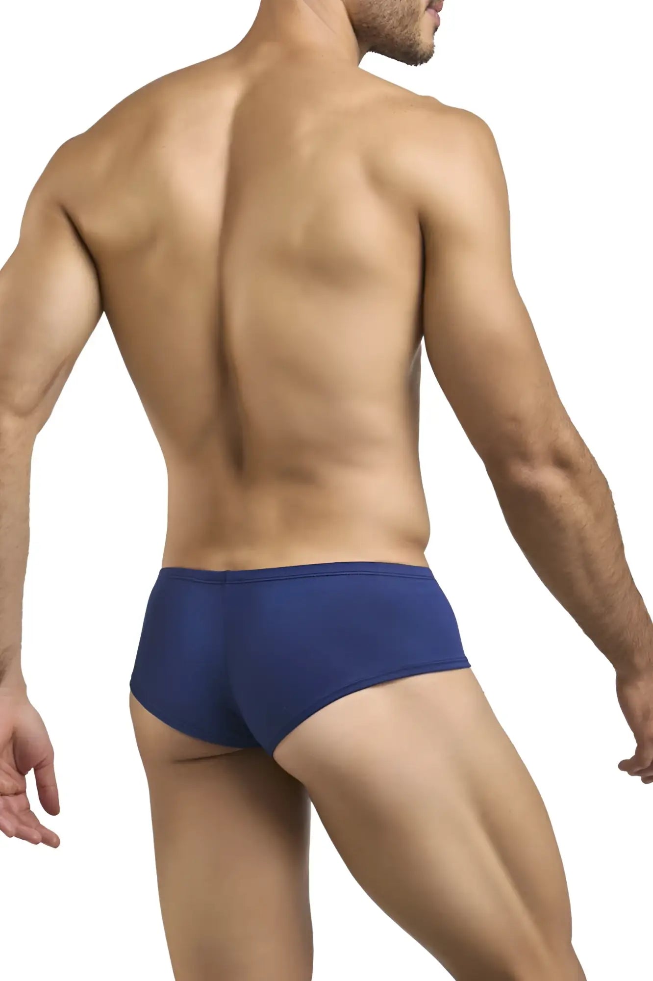 Navy blue cheeky bulge boxer briefs by justin simon in peach navy color offering a snug and supportive fit