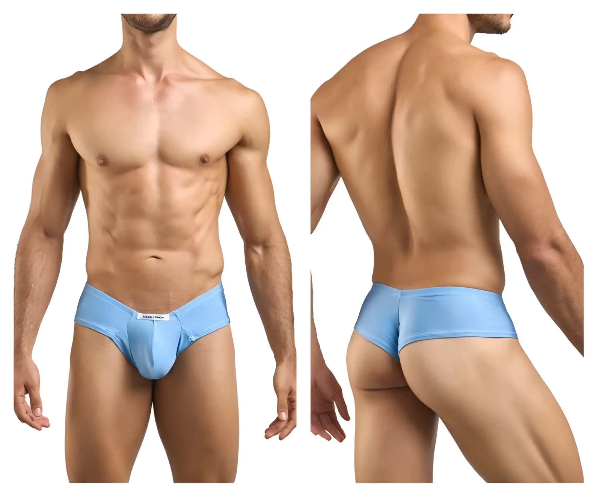 Light blue justin+simon xsj22 cheek briefs with smooth form-fitting fabric and small front brand tag