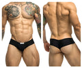 Black justin simon xsj22 cheek briefs with white brand tag on waistband designed for athletic comfort