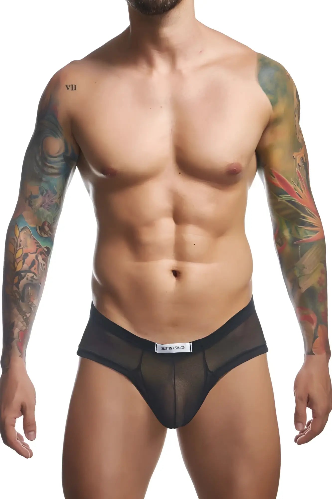 Black sheer mesh briefs with elastic waistband and justin simon label in black mesh cheek briefs xsj22 design