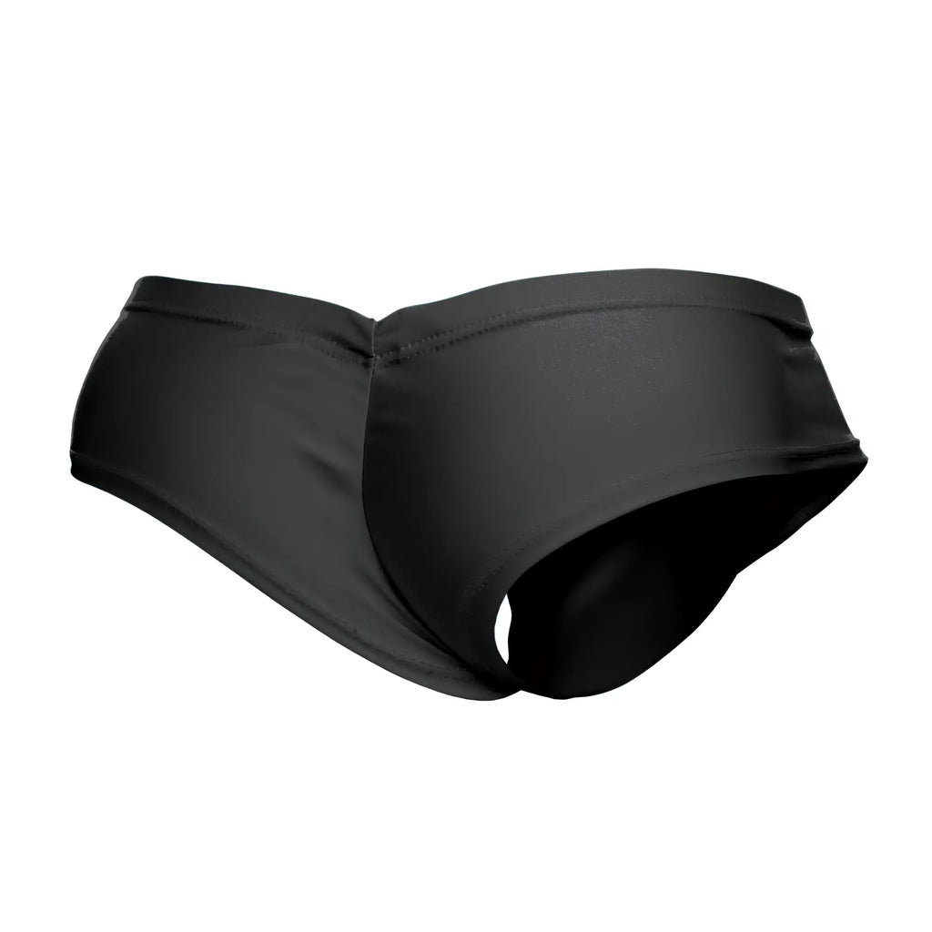 Black swim trunks justin simon xsj22 cheek briefs with smooth stretchy fabric and high waisted design
