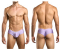 Lavender-colored justin+simon xsj22 cheek briefs with smooth texture and subtle brand tag on waistband in lilac color