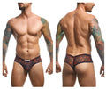 Justin+Simon XSJ22 cheek briefs in black and red floral mesh with branded waistband for stylish comfort