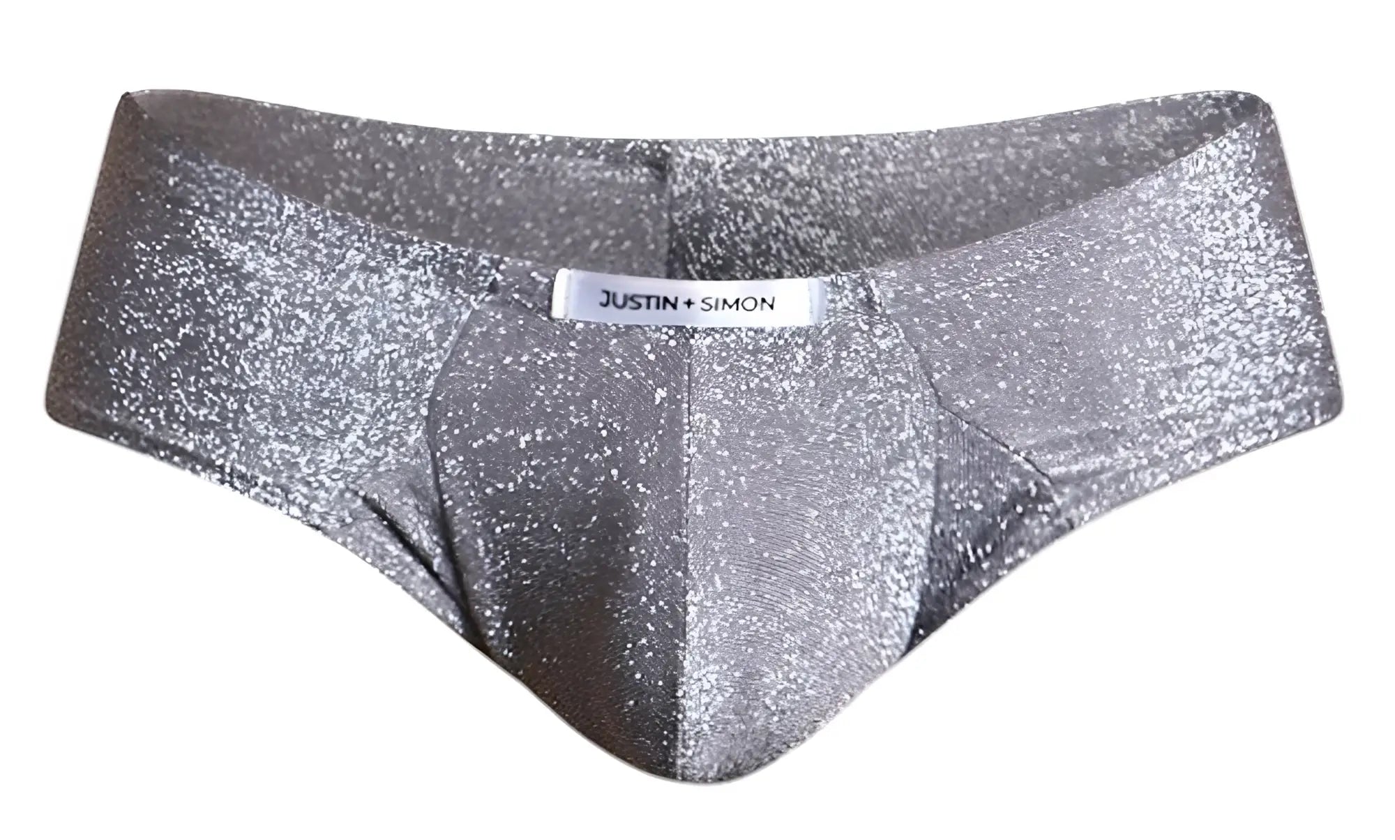 Silver glittery briefs in lurex gray with justin + simon brand label from the justin+simon xsj22 cheek briefs collection