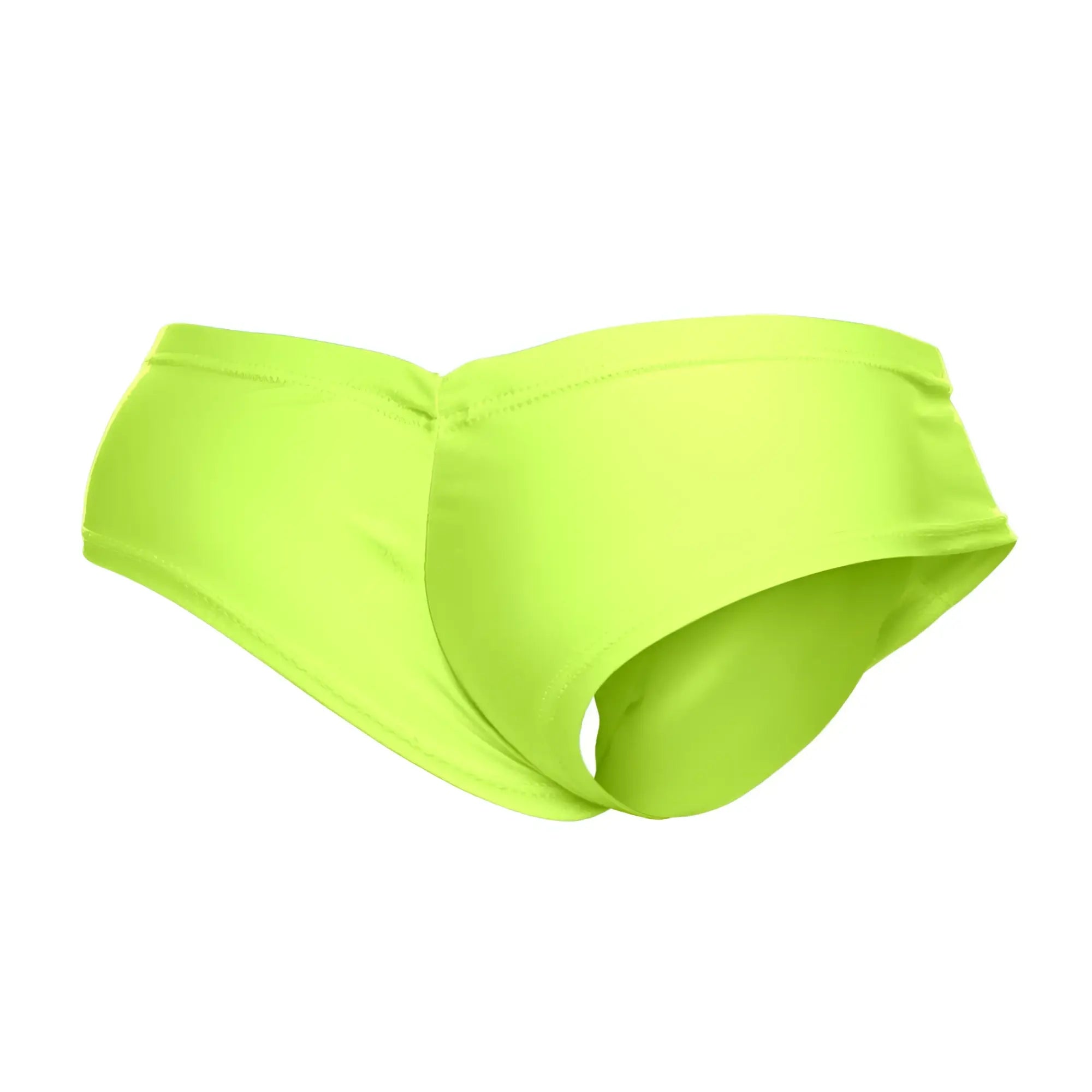 JustinSimon xsj22 cheek briefs neon green swim trunks with smooth stretchy fabric and modern simple design