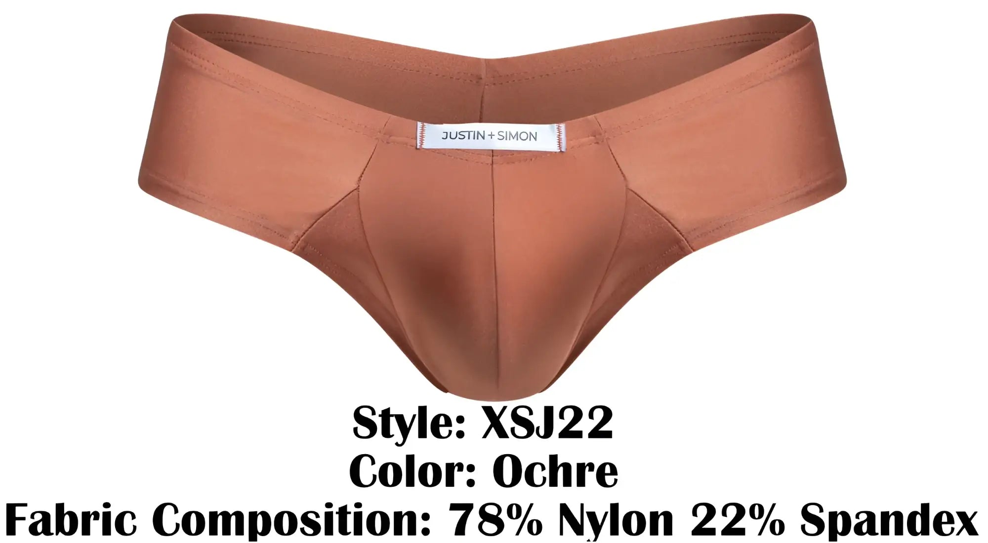Justin simon ochre cheek briefs in nylon and spandex offering a form-fitting comfortable fit for everyday wear