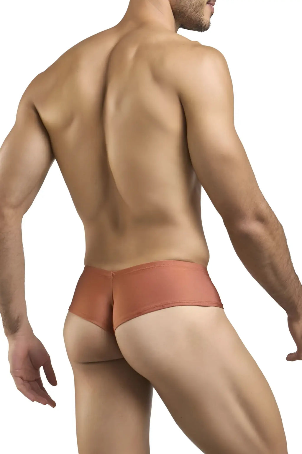 Rust-colored justin simon xsj22 cheek briefs with smooth form-fitting design in ochre color