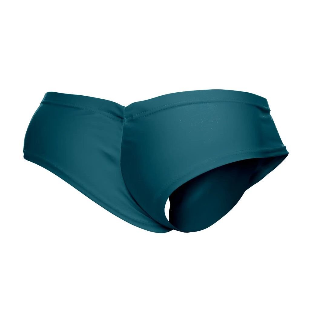 Teal-colored justin simon xsj22 cheek briefs made of smooth stretchy fabric with a seamless design in opal green