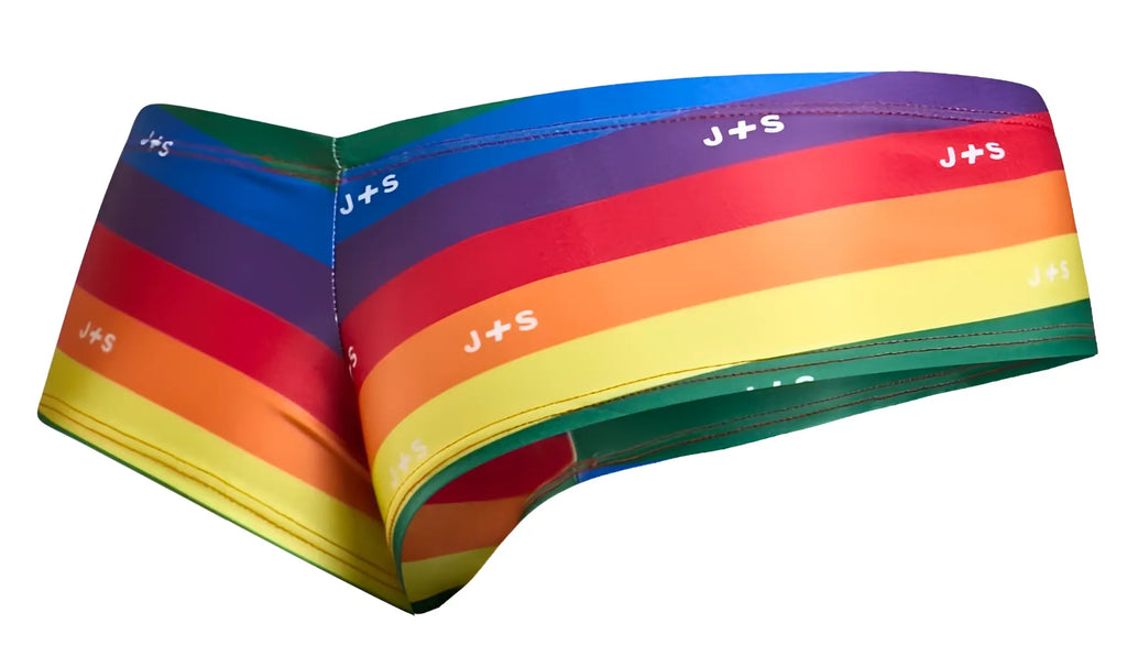 Justin simon xsj22 color pride flag mens briefs with rainbow striped bold horizontal bands and a snug fit