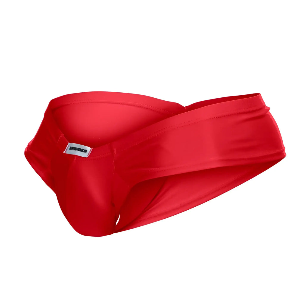 Vibrant red justin simon xsj22 cheek briefs with sleek form-fitting design and smooth fabric material