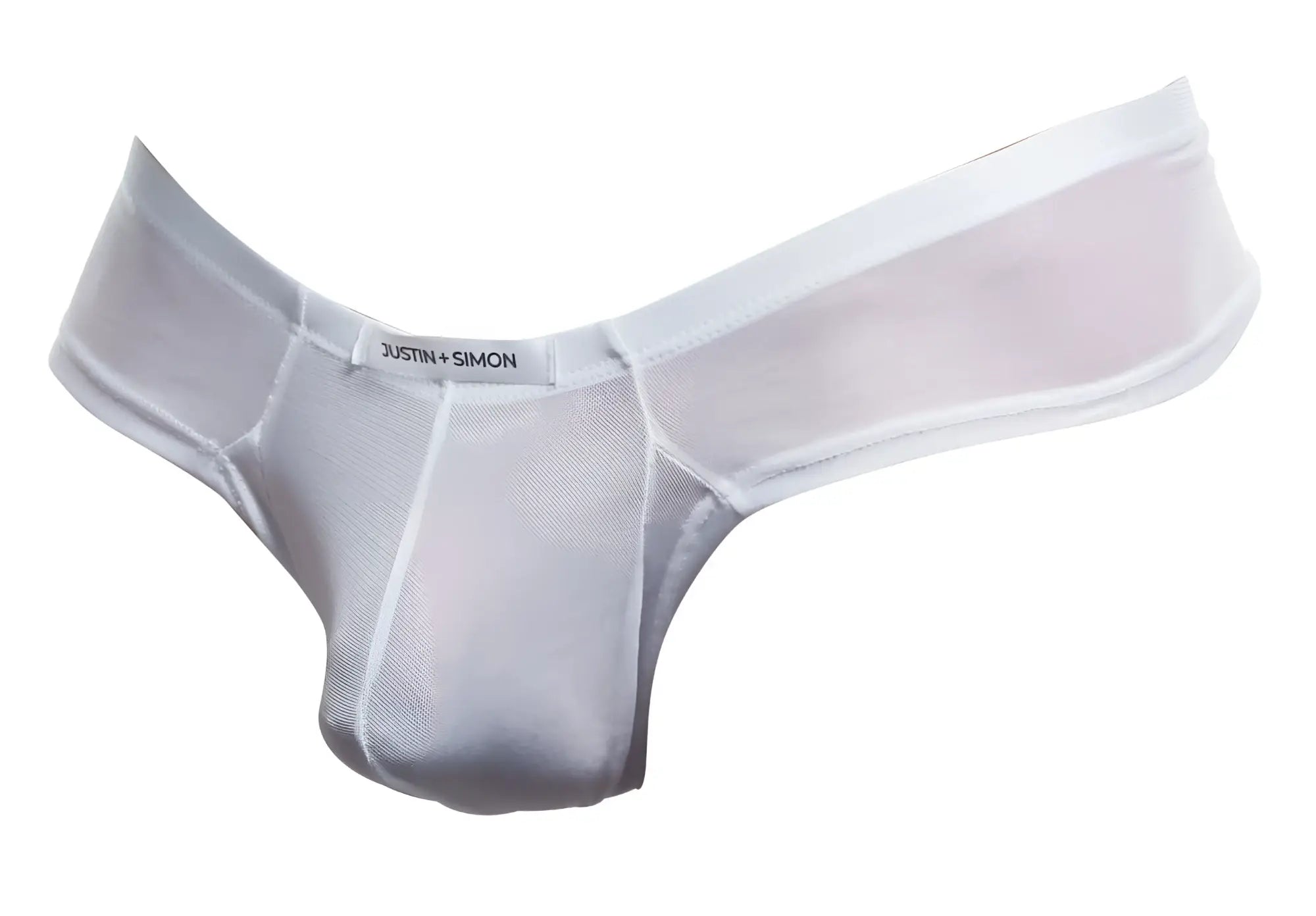 White sheer mesh thong by justin simon in white mesh showcasing the back side of the xsj22 cheek briefs