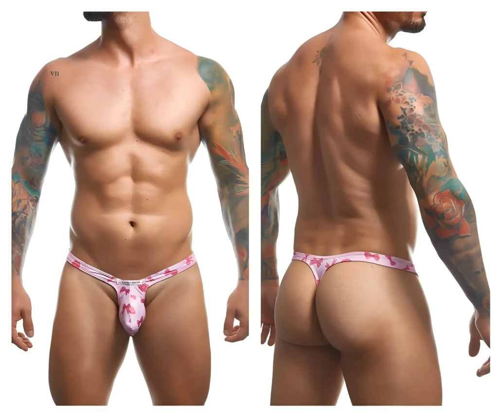 Pink patterned thong with unicorn design from justin+simon xsjbu02 bulge thongs color coquette collection