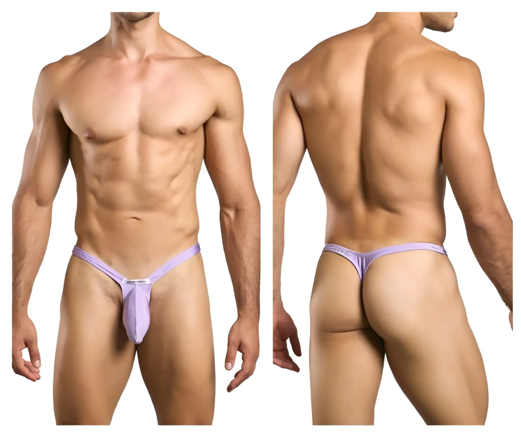 Justin simon lavender form-fitting bulge thong with central pouch and thin waistband in lilac color