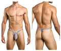 Justin simon xsjbu02 bulge thong in lurex gray with silver glitter and subtle pattern featuring a small brand tag