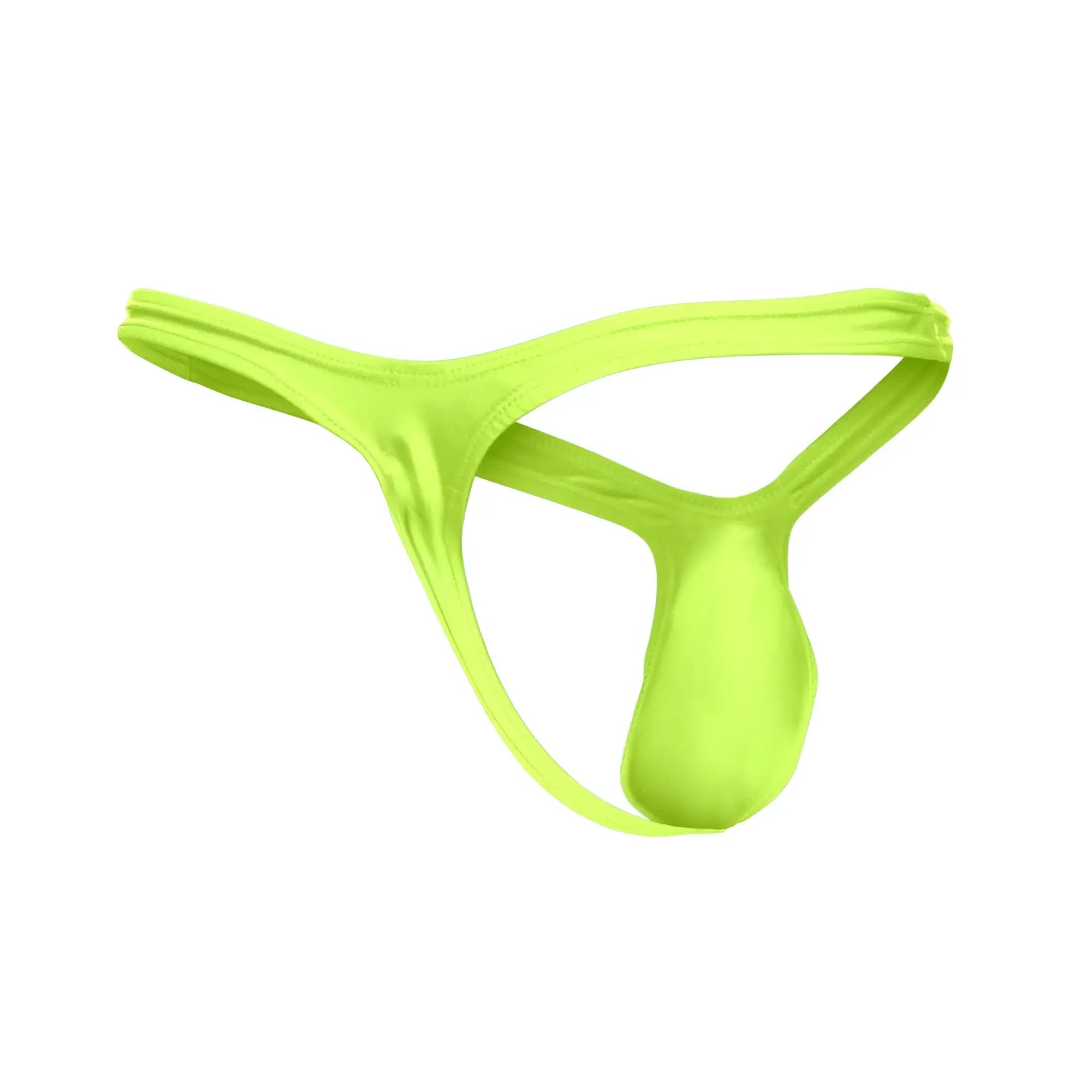 Bright neon green JUSTIN SIMON XSJBU02 bulge thong made of smooth stretchy fabric with a sleek minimalist design