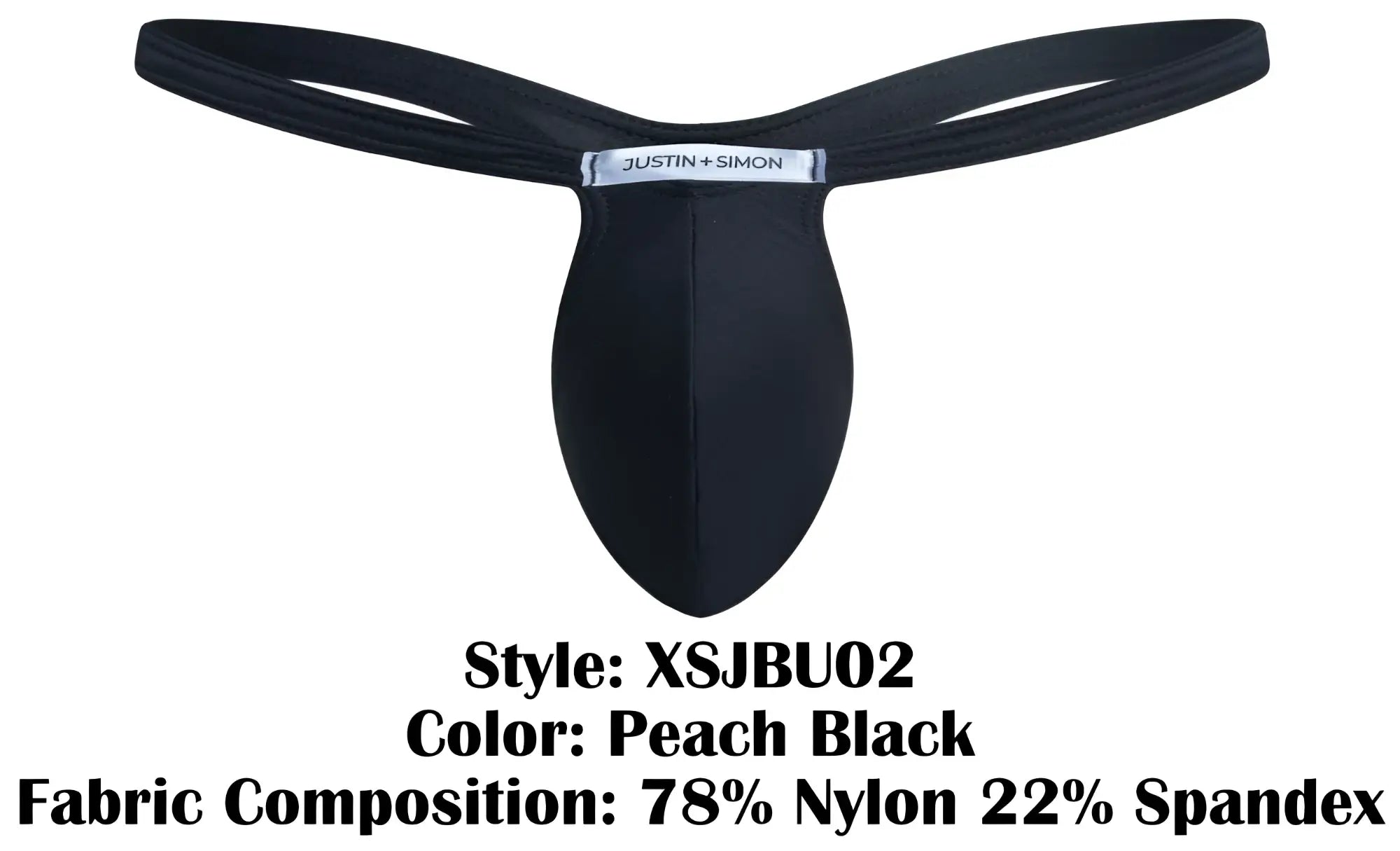 Justin Simon xsjbu02 bulge thong in black and peach with sleek form-fitting design and elastic waistband shown from back