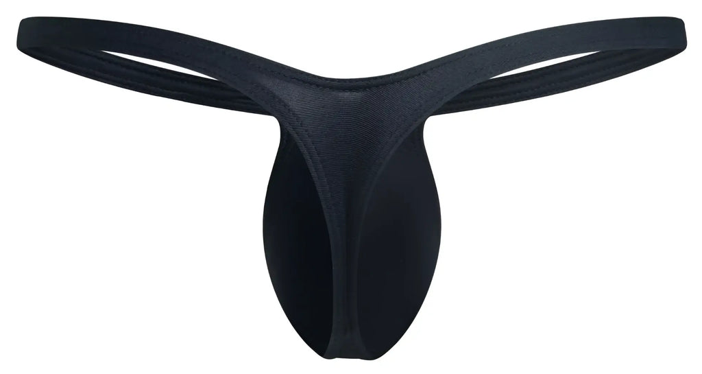 Black seamless thong made of stretchy fabric with a smooth minimalist design from JUSTIN SIMON XSJBU02 Bulge Thongs