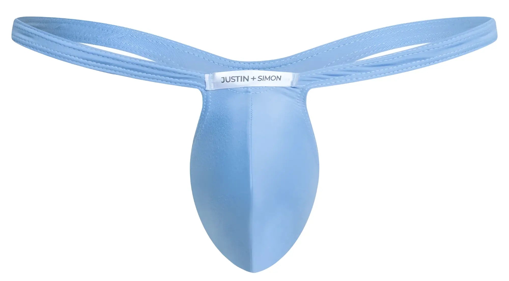 Light blue justin simon thong in smooth stretchy fabric with central pouch design from justin simon xsjbu02 bulge thongs