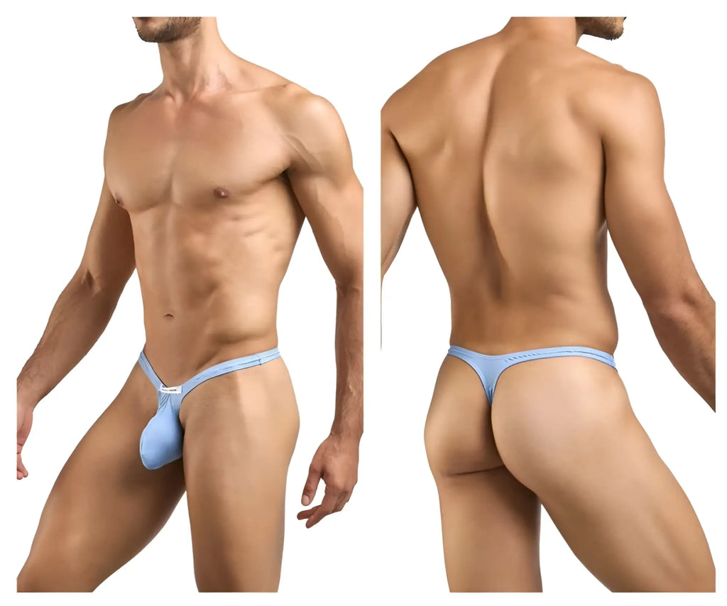 Light blue justin simon xsjbu02 bulge thong made of smooth elastic fabric with supportive pouch design front view