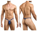 Blue thong with supportive contoured design and small white logo in justin simon xsjbu02 bulge thongs peach navy colors