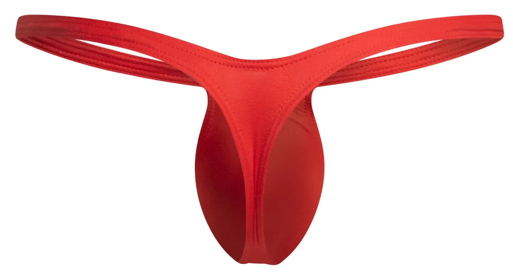 Justin plus simon xsjbu02 bulge thong in peach red made of stretchy fabric with a smooth seamless form-fitting design