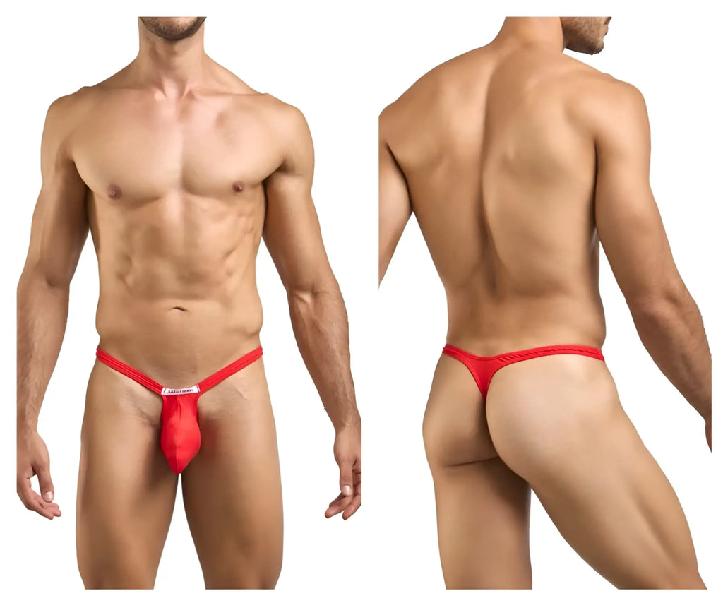 Justin simon xsjbu02 red bulge thong with textured waistband and small white label at the front