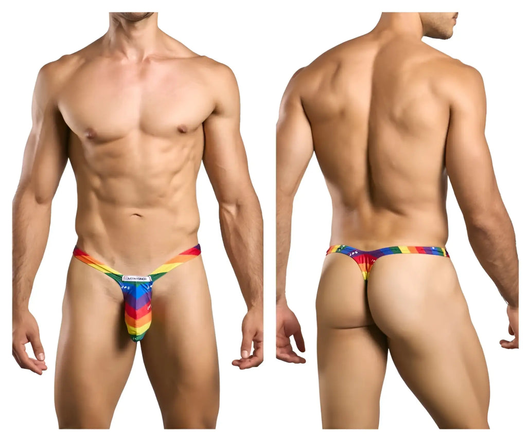 Justin simon xsjbu02 bulge thong in rainbow color pride flag with stretchy fabric and calvin klein logo on front