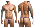Purple patterned thong with paisley design by justin simon featuring bulge pouch for color pride style
