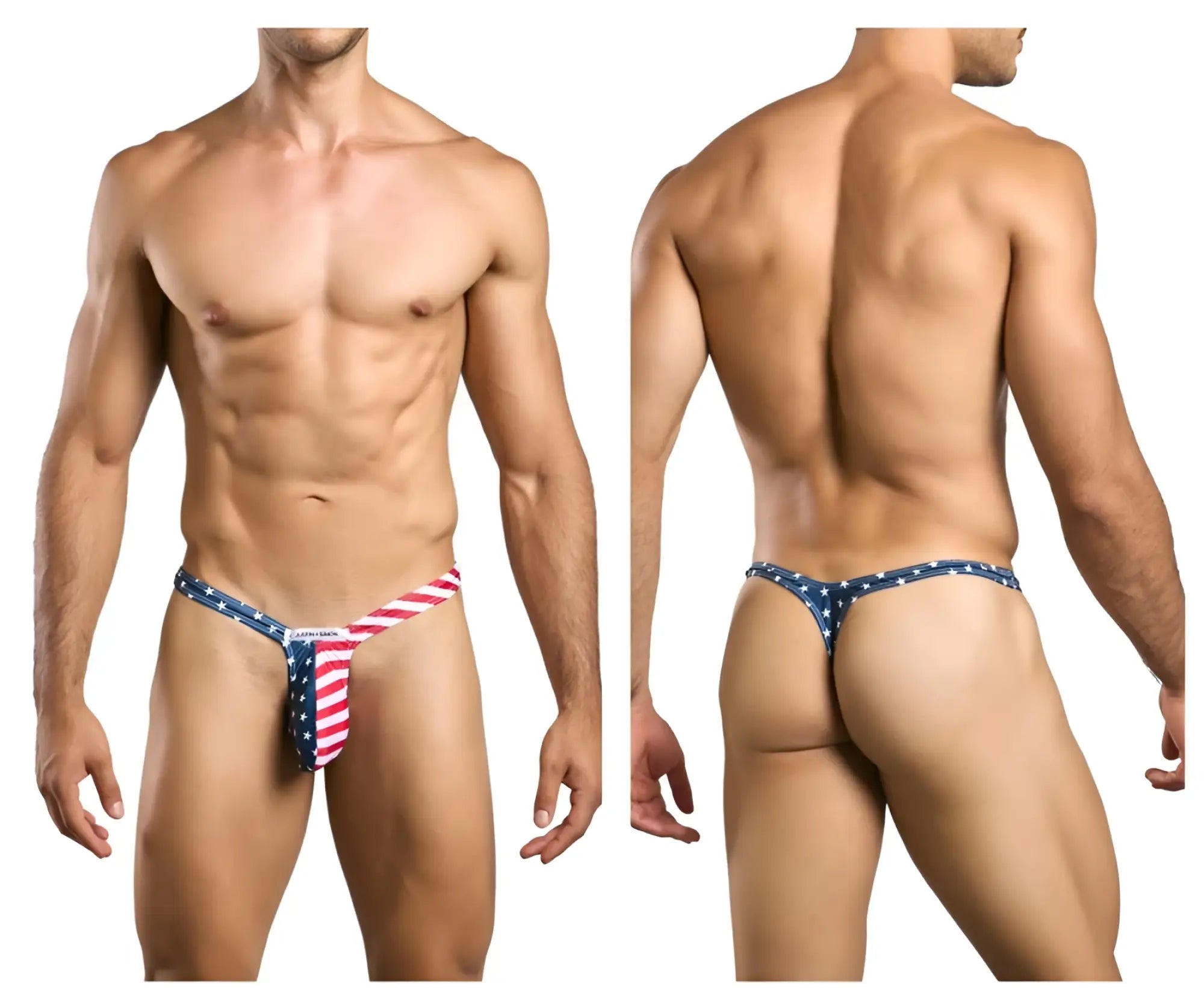 Justin plus simon xsjbu02 bulge thong in usa flag colors red white and blue showing the back side