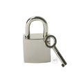 Kink Industries The Chrome Padlock: A polished, silver-colored metal padlock with a matching key against a white background.