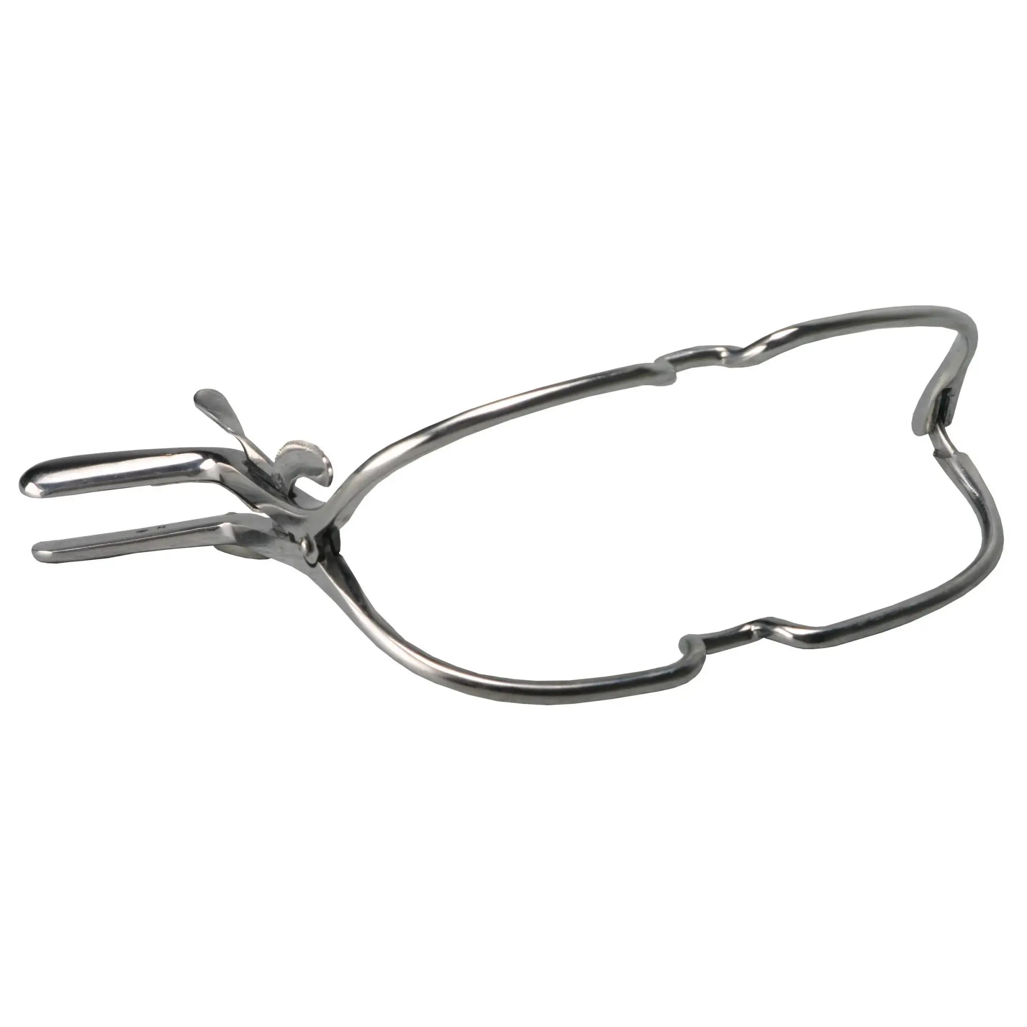Kink Industries Jennings dental mouth gag: A silver, stainless steel, hinged oral spreader tool against a white background.