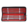 Kink Industries 11-inch Pratt urethral sounds set featuring silver stainless steel rods in a red, zippered storage case.