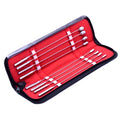 Kink Industries Rosebud Urethral Sounds Kit: A set of silver stainless steel metal rods in a black case with red lining.