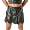 Black faux leather kinky gladiator skirt with pleats and silver chain detail for edgy fashion looks