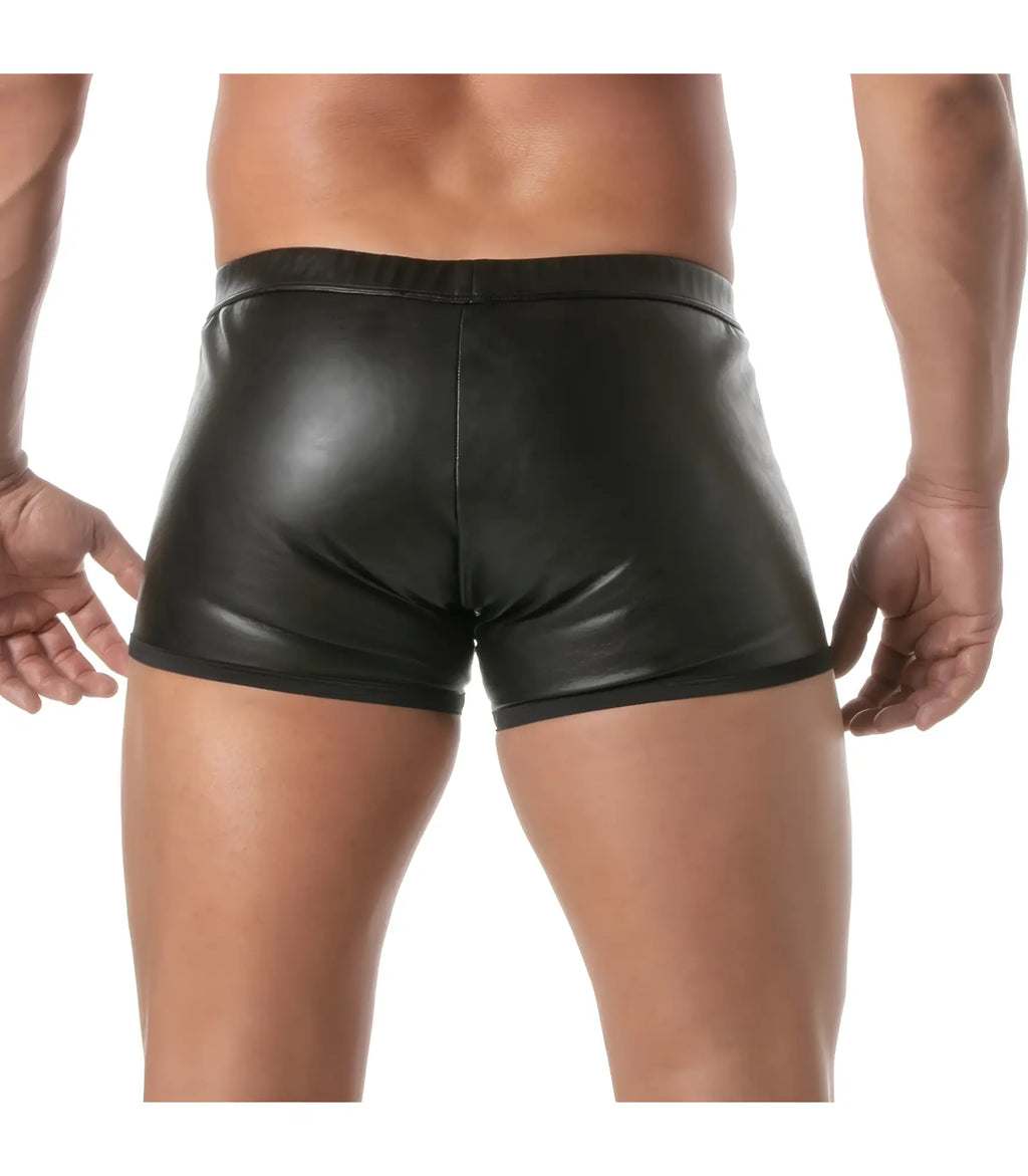 Black shiny faux leather briefs with zipper detail for a kinky zipped push-up boxer look