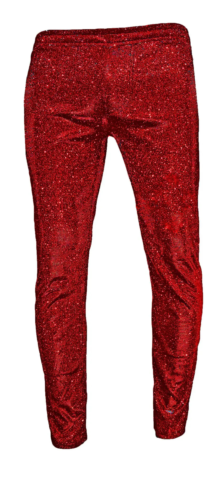 Red glitter pants with shiny sparkly texture perfect for festive or party wear