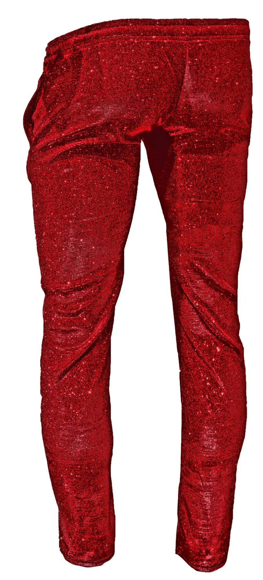 Red sequined glitter pants with a snug fit and elastic waistband ideal for festive and party wear