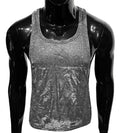 Shiny silver sequined glitter string tank top with subtle gradient effect for stylish casual wear