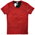 Red glittery short-sleeved t-shirt with black inner collar and knobs brand tag from glitter tee collection