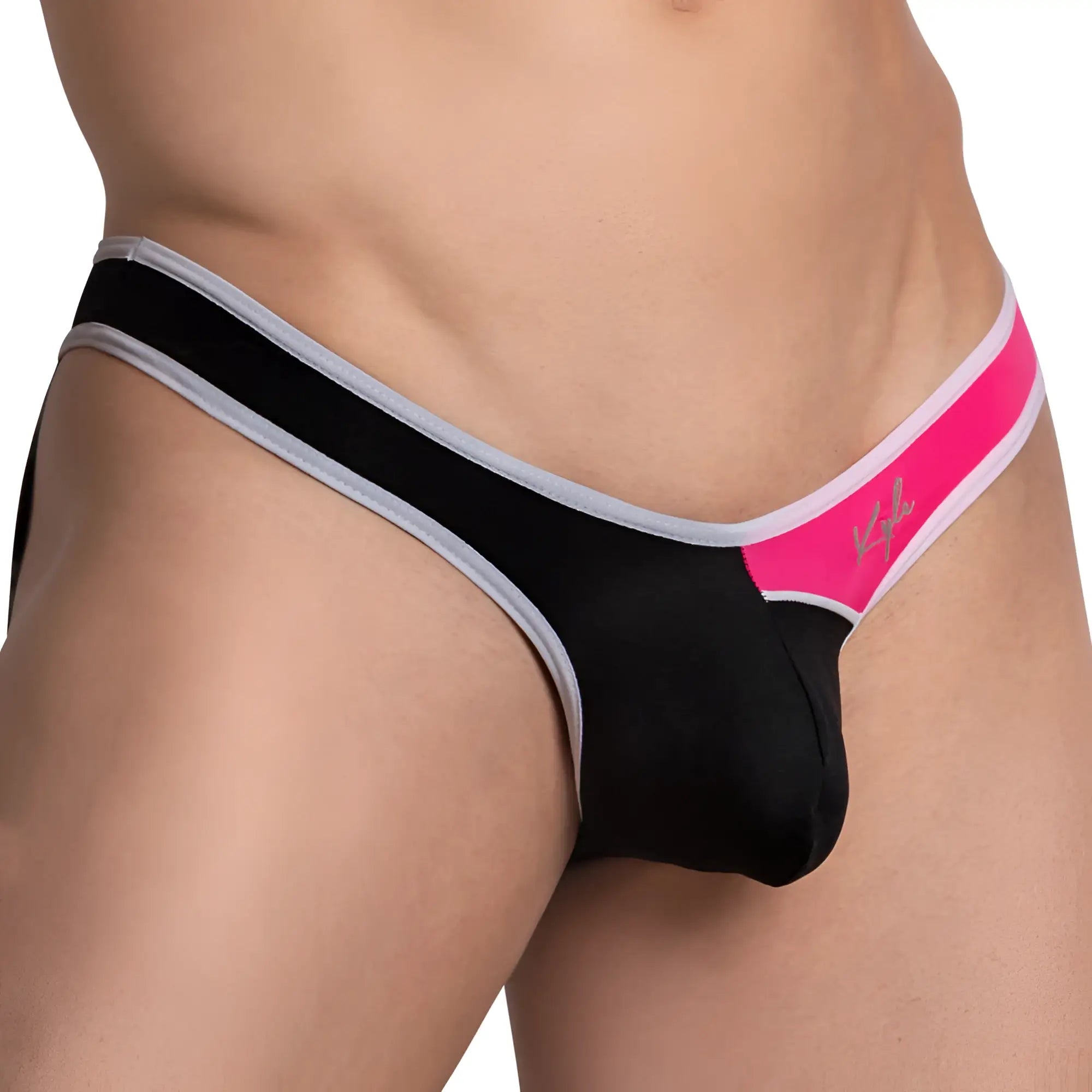 Kyle kle009 jockstrap black and pink men’s briefs with gray trim in a bold color-block design