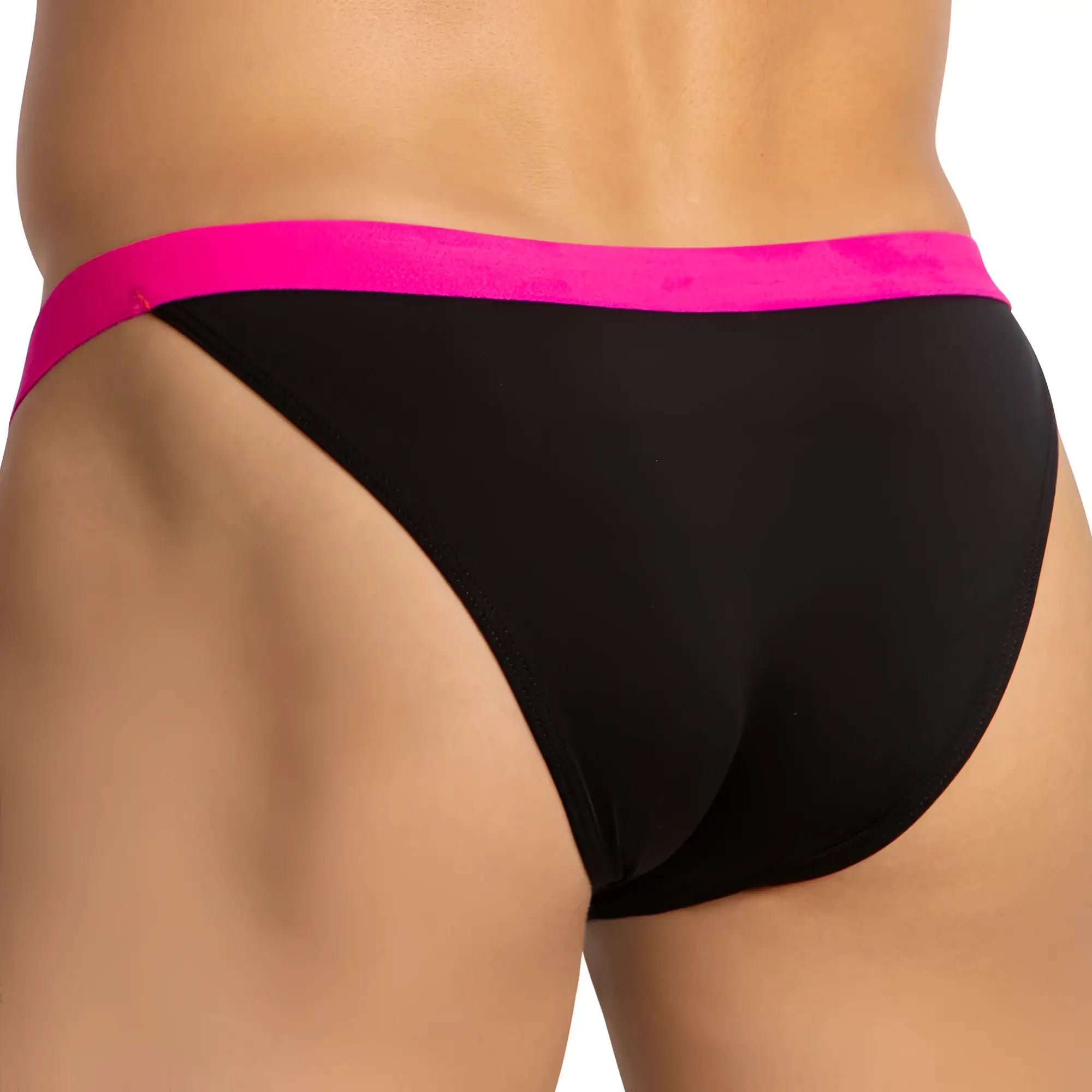 Black kyle kli044 bikini brief with vibrant pink elastic waistband made from soft stretch fabric