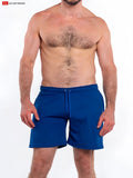Blue L A wash french terry athletic shorts with drawstring waistband designed for comfortable casual wear