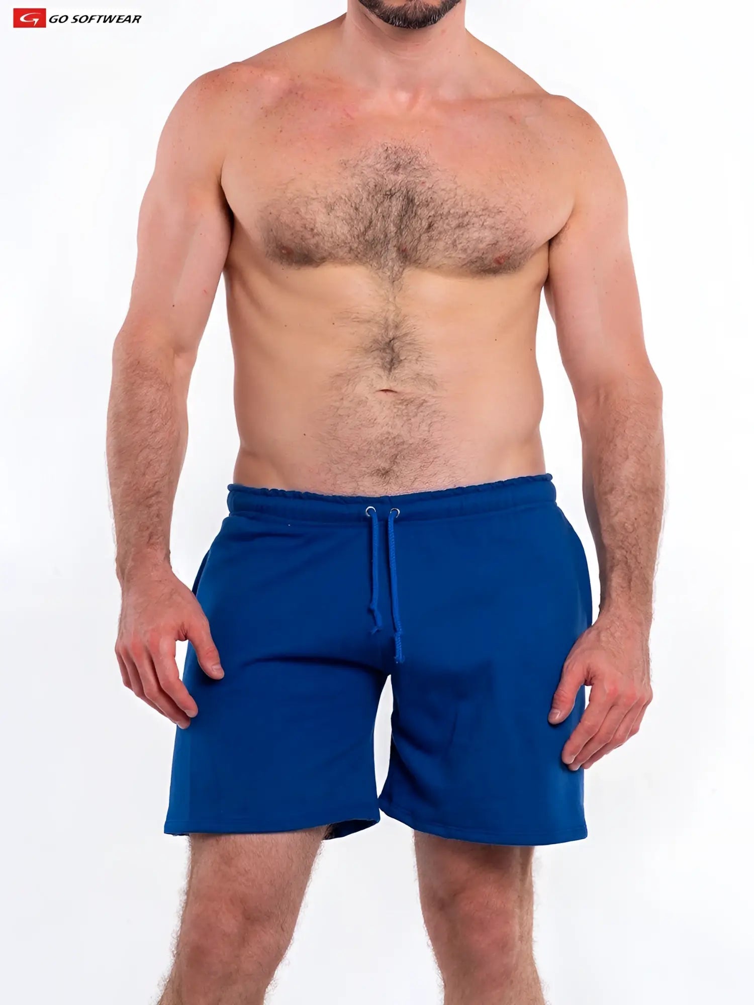 Blue L A wash french terry athletic shorts with drawstring waistband designed for comfortable casual wear