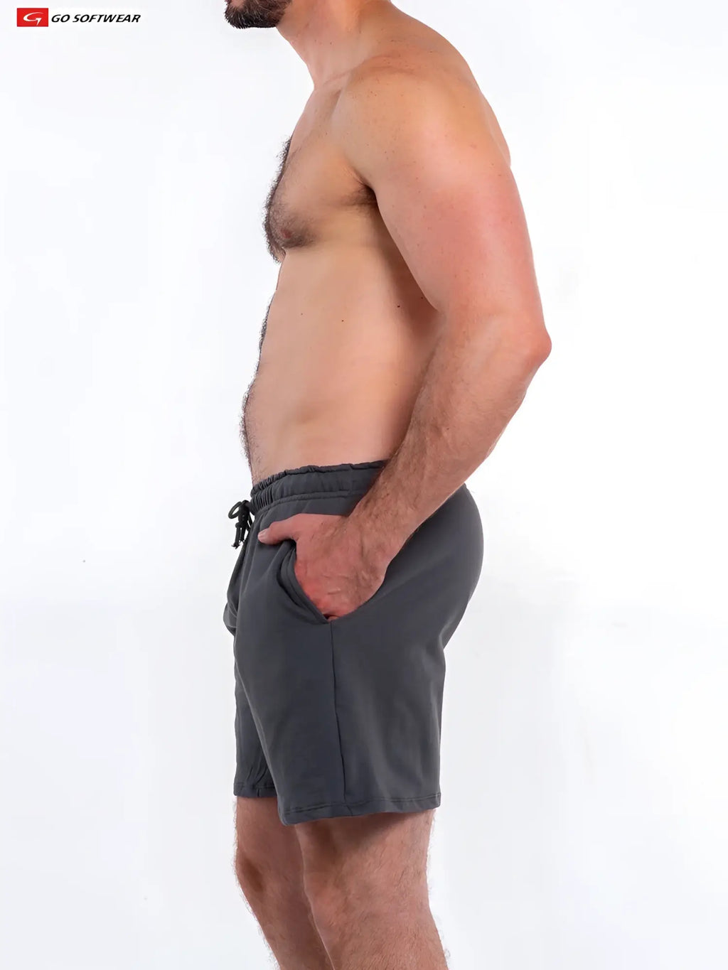 Dark gray l a wash french terry shorts with drawstring waistband and side pockets in relaxed fit