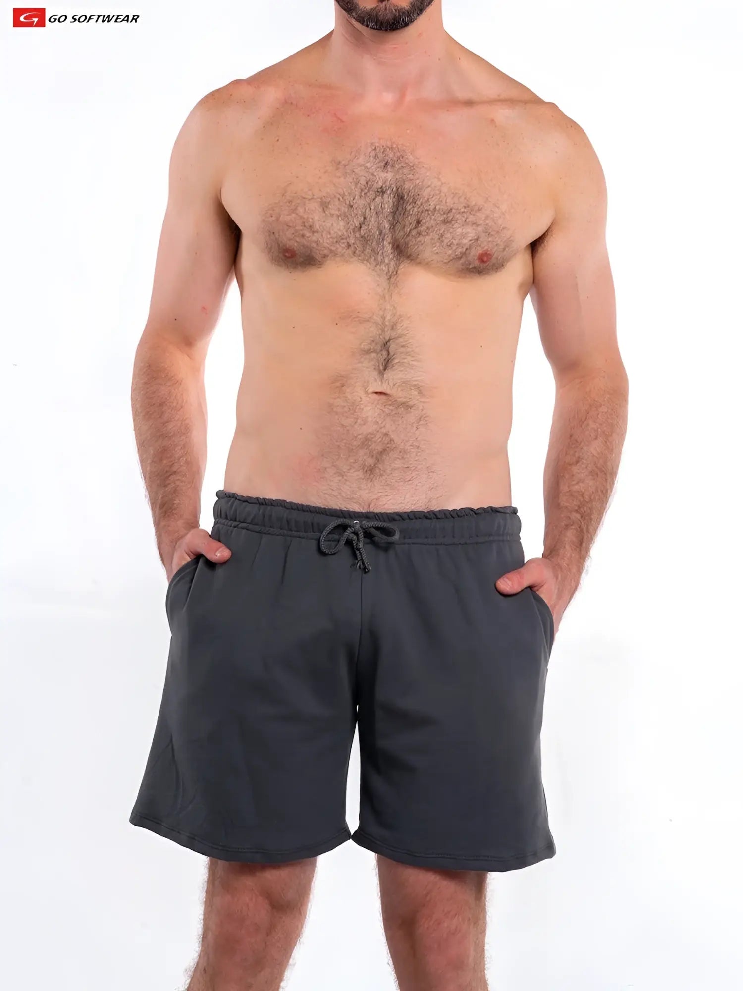 L. A. Wash French Terry short in dark gray with drawstring waistband and side pockets for comfortable wear